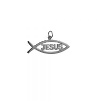 Silver 35x7mm Jesus Christian Fish Pendant or Charm
