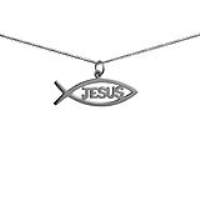 Silver 35x7mm Jesus Christian Fish Pendant with a 1mm wide rolo Chain 18 inches