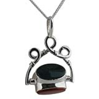 Silver 37x24mm 3 stone Spinning Fob Pendant with a 1.3mm wide curb Chain 18 inches