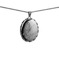 Silver 37x28mm oval hand engraved butterfly twisted wire edge Locket with a 1.3mm wide curb Chain 18 inches