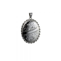 Silver 37x28mm oval hand engraved twisted wire edge Locket