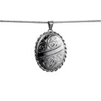 Silver 37x28mm oval hand engraved twisted wire edge Locket with a 1.3mm wide curb Chain 18 inches