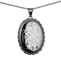 Silver 37x28mm oval hand engraved twisted wire edge Locket with a 1.3mm wide curb Chain 22 inches