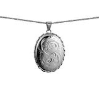 Silver 37x28mm oval hand engraved twisted wire edge Locket with a 1.3mm wide curb Chain 24 inches