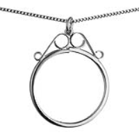 Silver 37x29mm Florin or two shilling coin mount with 2 scrolls Pendant with a 1.3mm wide curb Chain 22 inches