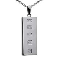 Silver 39x18mm solid display hallmark Ingot 1oz Pendant on a bail loop with a 2.5mm wide cable Chain 18 inches