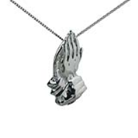 Silver 39x22mm Praying Hands Pendant with a 1.3mm wide curb Chain