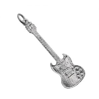 Silver 40x13mm solid Electric Guitar Pendant or Charm
