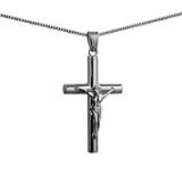 Silver 40x25x4mm handmade Memorial Crucifix Cross with a 1.3mm wide curb Chain 24 inches