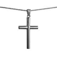 Silver 40x25x4mm handmade plain Memorial Cross with a 1.3mm wide curb Chain 24 inches
