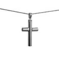 Silver 40x25x6mm handmade plain Memorial Cross with a 1.3mm wide curb Chain 20 inches