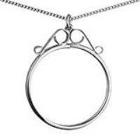 Silver 40x32mm half Crown or two and six pence coin mount with 2 scrolls Pendant with a 1.3mm wide curb Chain 22 inches
