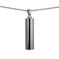Silver 43x11mm handmade plain round Memorial Cylinder with a 1.3mm wide curb Chain 20 inches