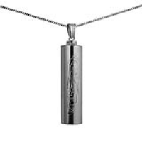 Silver 43x11mm handmade traditional scroll engraving round Memorial Cylinder with a 1.3mm wide curb Chain 22 inches