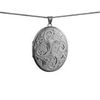 Silver 45x36mm oval hand engraved flat Locket with a 1.3mm wide curb Chain 22 inches