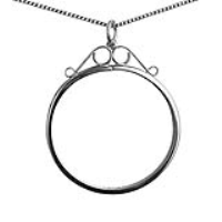 Silver 50x40mm Crown or five shilling coin mount with 2 scrolls Pendant with a 1.3mm wide curb Chain 22 inches