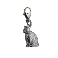 Silver 5x15mm hollow sitting Cat Charm on a lobster trigger