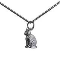 Silver 5x15mm hollow sitting Cat Pendant with a 1.3mm wide curb Chain 20 inches