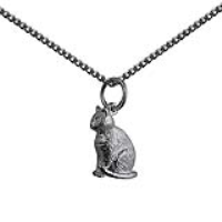 Silver 5x15mm hollow sitting Cat Pendant with a 1.3mm wide curb Chain 22 inches