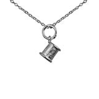 Silver 6x7mm seamstress's Cotton Reel Pendant with a 1mm wide rolo Chain 20 inches