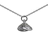 Silver 7x14mm Oyster Shell Pendant with a 1mm wide rolo Chain 18 inches