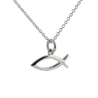 Silver 7x20mm Christian Fish symbol Pendant with a 1mm wide rolo Chain 18 inches