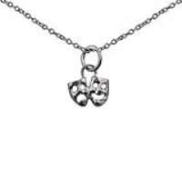 Silver 8x10mm Theatrical Comedy and Tragedy Pendant with a 1mm wide rolo Chain 18 inches