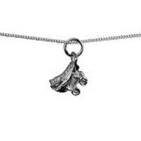 Silver 8x12mm solid Pram Pendant with a 1mm wide curb Chain 22 inches