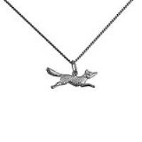 Silver 8x23mm running Fox Pendant with a 1.3mm wide curb Chain 18 inches