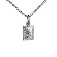 Silver 8x6mm rectangular St Christopher Pendant with a 1mm wide rolo Chain 24 inches