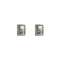 Silver 8x6mm rectangular St Christopher Stud Earrings