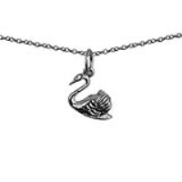 Silver 9x12 Swimming Swan Pendant with a 1mm wide rolo Chain 16 inches Only Suitable for Children
