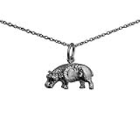 Silver 9x17mm Hippopotamus Pendant with a 1mm wide rolo Chain 22 inches