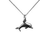 Silver 9x19mm leaping Dolphin Pendant with a 1mm wide curb Chain 16 inches Only Suitable for Children