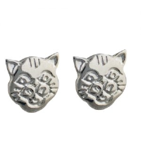 Silver 9x9mm Cat face stud Earrings
