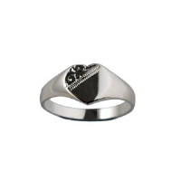 Silver 9x9mm solid hand engraved heart shaped Signet Ring Sizes J-Q