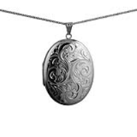 Sliver 45x35mm oval hand engraved Locket with a 1.3mm wide curb Chain 22 inches