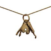 Three 9ct Gold 15x4mm Artist's Pendants with a 0.6mm wide curb Chain