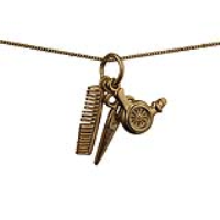 Three 9ct Gold 15x4mm Hairdressers Pendants with a 0.6mm wide curb Chain 18 inches