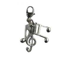 Three Silver 12x5mm Musical Notes G Clef, Semi Quaver & Quaver Charms on a lobster trigger