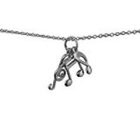 Three Silver 12x5mm Musical Notes G Clef, Semi Quaver & Quaver Pendants with a 1mm wide rolo Chain 14 inches Only Suitable for Children
