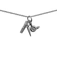 Three Silver 15x4mm Hairdressers Pendants with a 1mm wide rolo Chain 24 inches