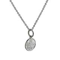 VERY SMALL ? Silver 10mm round St Christopher Pendant with a 1mm wide rolo Chain 16 inches Only Suitable for Children