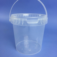 CLEAR 1 LITRE BUCKET WITH PLASTIC HANDLE & TAMPER EVIDENT NECK