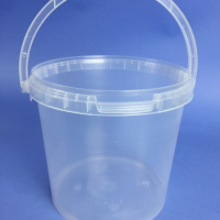 CLEAR 2.6 LITRE ROUND BUCKET C/W PLASTIC HANDLE & TAMPER EVIDENT NECK