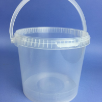 CLEAR 5 LITRE ROUND BUCKET C/W PLASTIC HANDLE & TAMPER EVIDENT NECK
