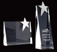 Medium Optical Crystal Tall Wedge Award With Chrome Star E108902
