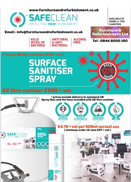 Anti Viral / Bacterial Surface Sanitiser Canister 22 Litres Complete With Spray Gun And 4 Metre Hose