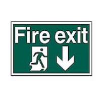 Fire Exit DOWN 200mm x 300mm PVC Self Adhesive Sign