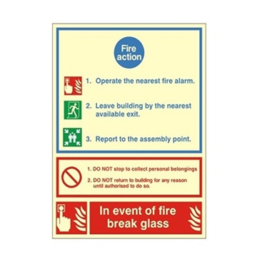 Photoluminescent Fire Action Instruction Signs